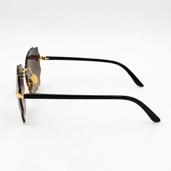 Diamond Cut Rimless Sunglasses | "Shattered" Edge Gold Tinted Shades - Picture 4 of 8